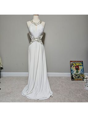 Ignite Evenings White Gold Sequin Formal Gown Prom Dress 10